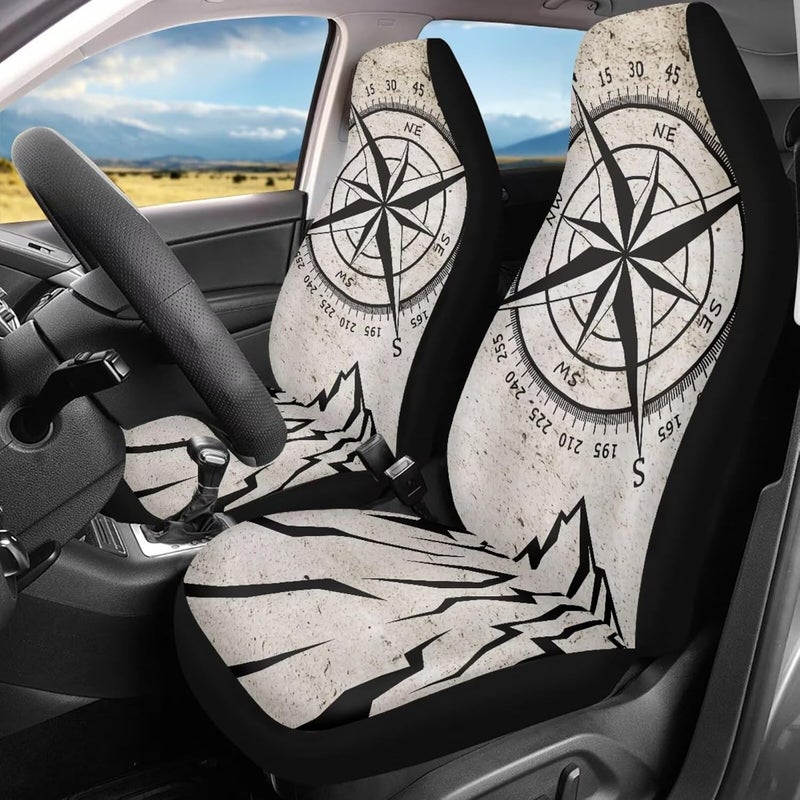 Howilath Direction Indicator Print Car Seat Cover Set of 2 Interior Accessories, Washable Front Seat Cushion Protectors Fit SUV Sedan Van - Image 1